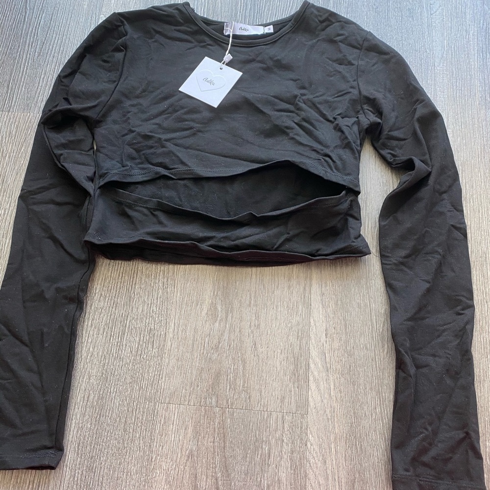 Adika black cutout long sleeve crop top